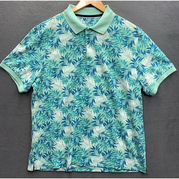 Club Room Polo Standard 100 Golf Shirt Men Large Blue Green Floral Short Sleeve - Picture 1 of 11